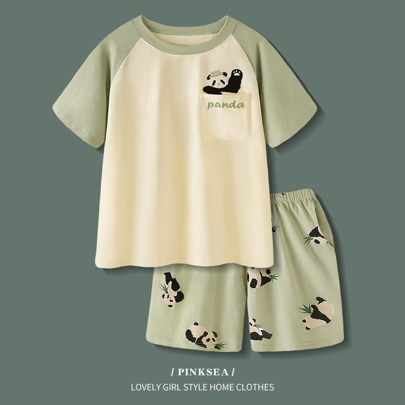 情侣睡衣女夏季透气纯棉短袖短裤熊猫套装宽松大码套头男士家居服
