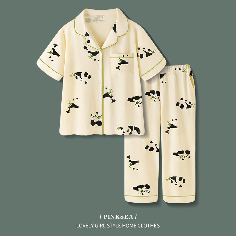 情侣睡衣女夏季薄款短袖长裤纯棉家居服新款透气大码男士睡衣套装