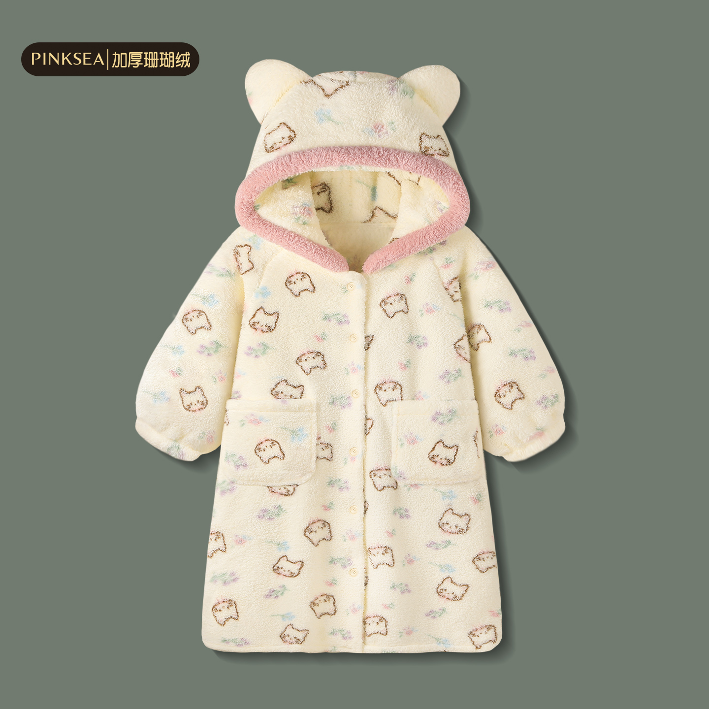 加厚珊瑚绒睡衣女款可爱甜美小猫