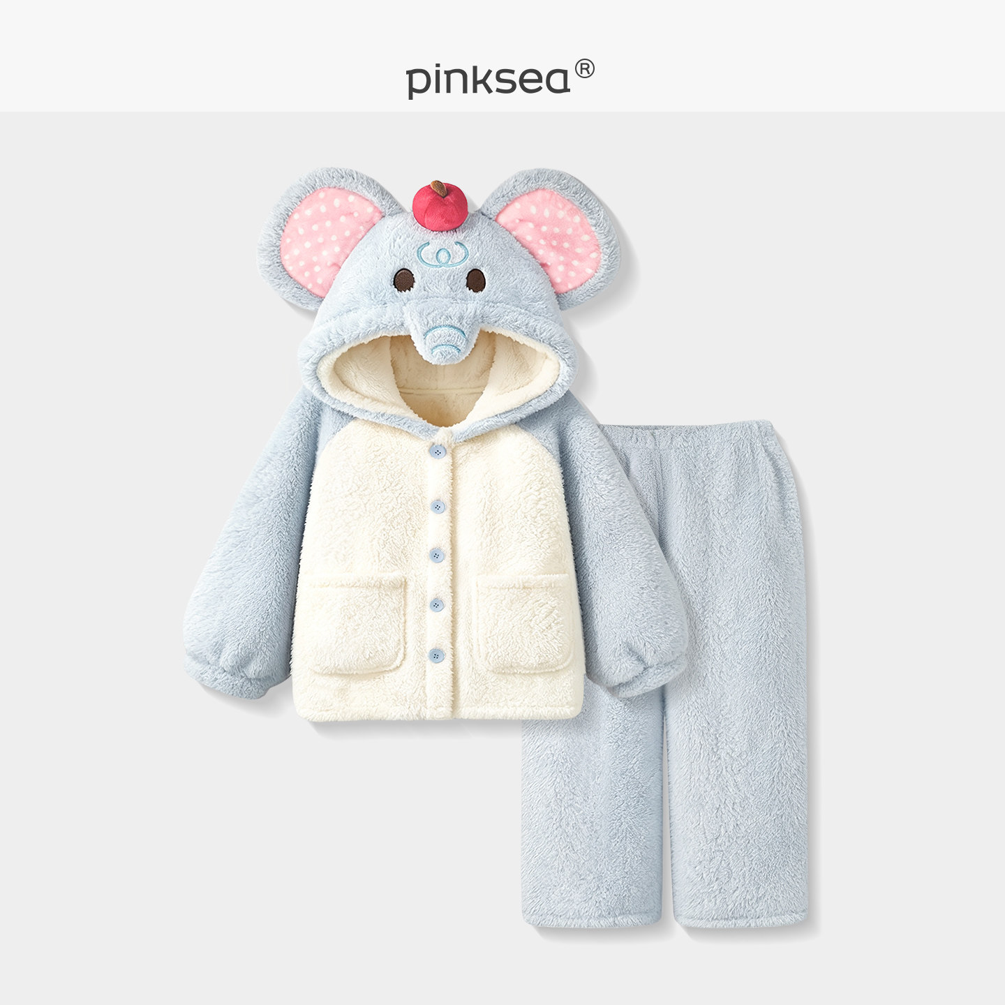 【苹安小象】pinksea珊瑚绒睡衣女款冬季可爱加厚秋冬家居服套装