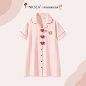 家居服甜美粉色睡衣夏 超柔软凉感纯棉短袖 Pinksea睡裙女夏季 新款