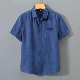 夏季男士口袋短袖亚麻衬衫男休闲棉麻薄款半袖衬衣开衫上衣外套潮