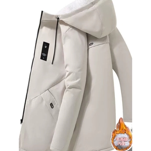 棉衣男加绒加厚外套中长款 防寒保暖风衣棉服连帽休闲学生棉袄 冬装