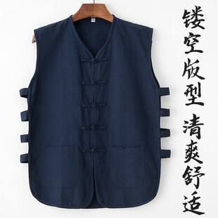 马褂老头马甲坎肩夏天男装 中老年唐装 男夏季 棉麻无袖 爷爷衣服 汗衫