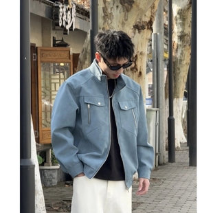 美式 秋季 飞行pu皮外套潮流宽松立领双拉链皮衣 2025新款 皮夹克男款