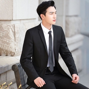 夏季新款中袖西服套装男青年修身格子百搭薄款小西装潮流帅气男装