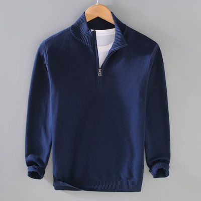 秋冬新款毛衣男长袖休闲立领半拉链修身套头针织衫时尚显瘦小香风