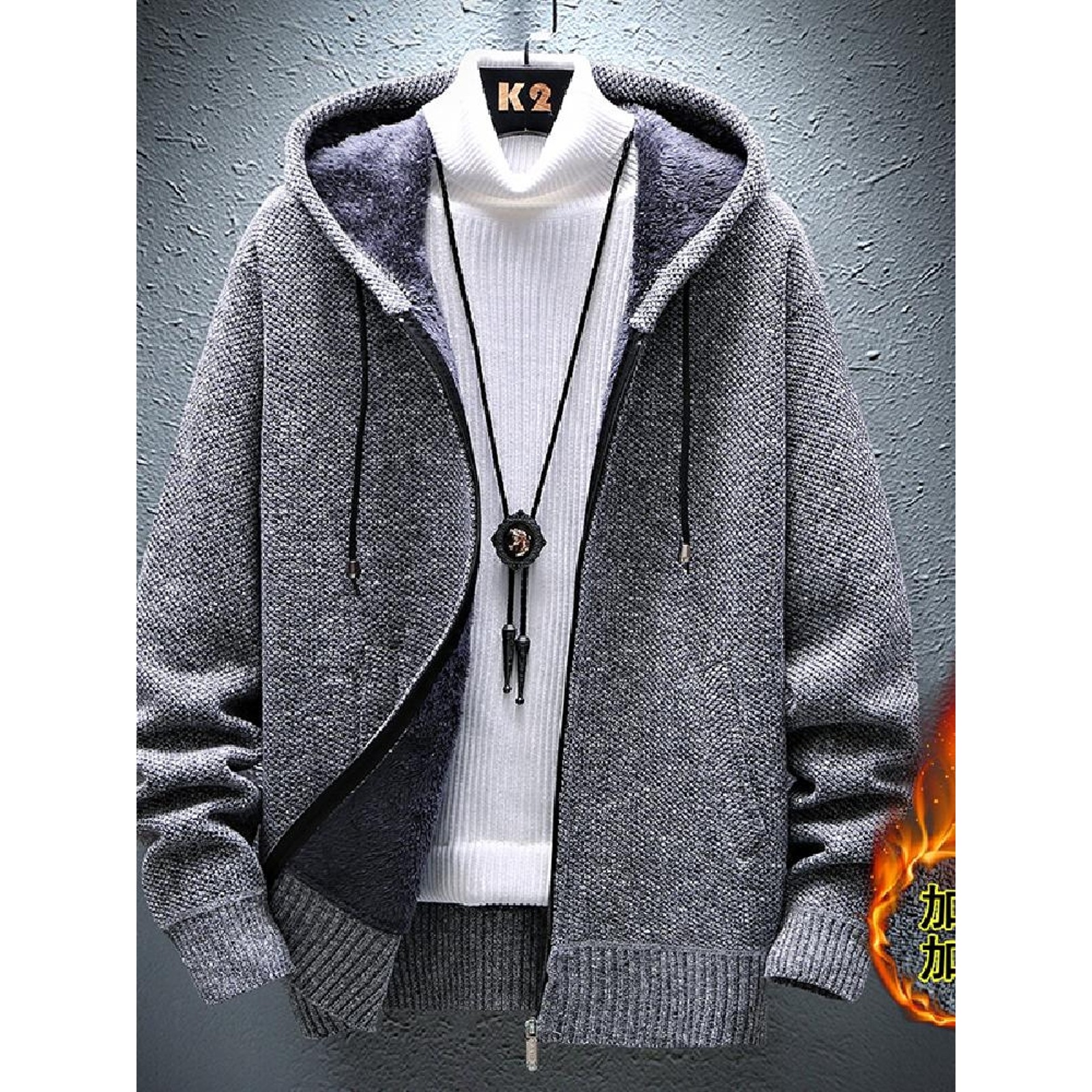 春秋冬季加绒加厚休闲外套男士潮流针织开衫抓绒夹克秋装上衣男装