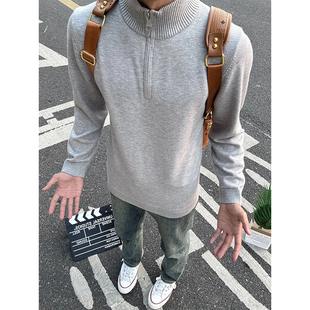 半拉链毛衣男秋冬季 针织衫 慵懒风内搭打底衫 立领修身 美式 2025新款
