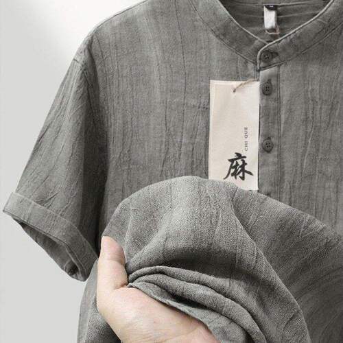 高端亚麻立领短袖t恤男士夏季薄款中国风宽松上衣复古半袖体恤
