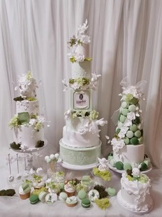 森系绿色甜品台婚礼蛋糕模型2024新款 甜品台高端仿真翻糖橱窗样品