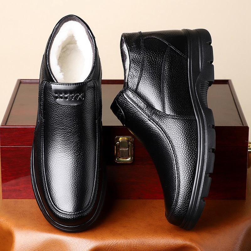 男鞋冬2025新款今年流行爆款头层牛皮真皮一脚蹬棉鞋男羊毛加绒保