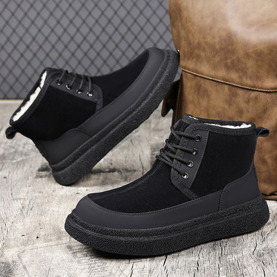 男士鞋子2025新款今年流行爆款雪地靴男士皮毛一体加绒加厚冬季新