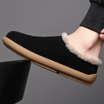 皮鞋男款痞帅高级感软底休闲男鞋2025冬季新款防滑半拖鞋加绒保