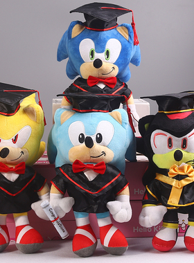 超音鼠超级索尼克毕业公仔博士帽sonic布娃娃玩偶幼稚园孩子礼物