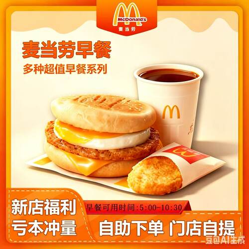 麦当劳早餐吉士蛋火腿扒麦满分猪柳板烧鸡腿脆薯饼豆浆油条代下单