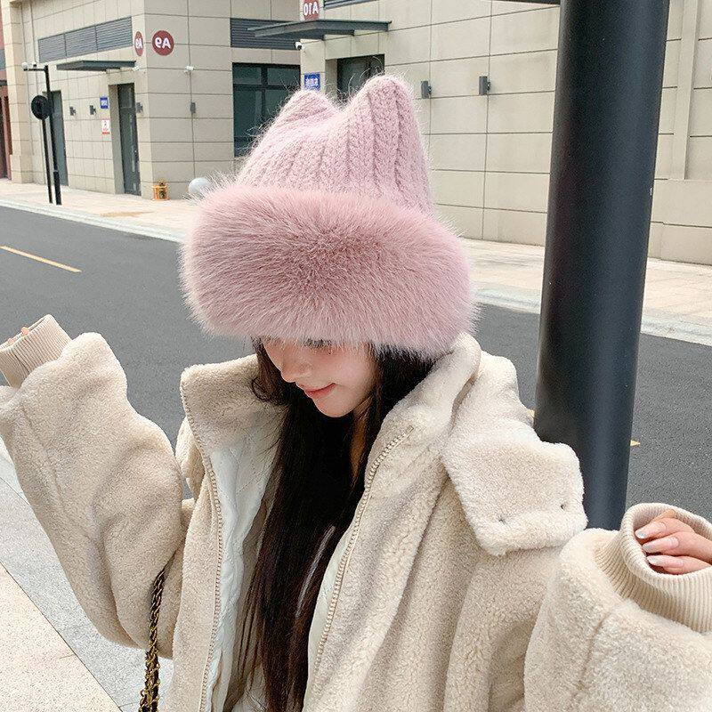 甬制休闲日系毛线帽秋冬季猫针织耳朵冷帽新款韩版子女帽保暖百搭