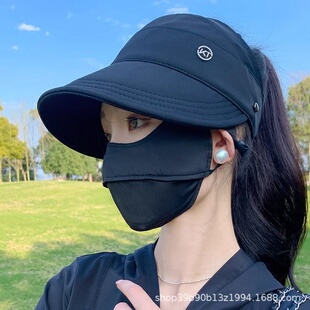 空顶帽子女升级版扎马尾挂口罩鸭舌遮阳帽夏天户外防紫外线渔夫