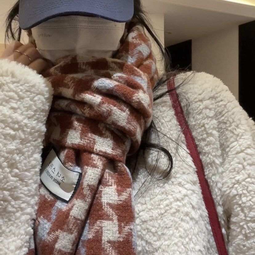 千鸟格子冬款加厚针织围巾女秋冬围巾秋冬秋冬季披肩两用保暖围脖