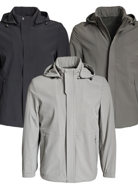 男士冬季可拆卸帽压胶防风防雨水通勤商务户外舒适加绒夹克棉衣