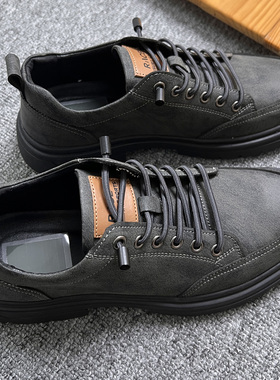 品牌撤柜男休闲工装加宽楦型平跟抽绳系带皮鞋防滑舒适耐穿有型
