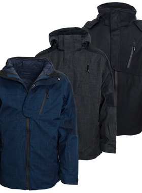 外贸大码3合1冲锋衣男可脱卸内胆防风防水透湿冬季保暖户外滑雪服