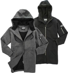 断码清仓出韩国男士冬季加绒加厚中长款太空棉连帽卫衣羊羔绒风衣