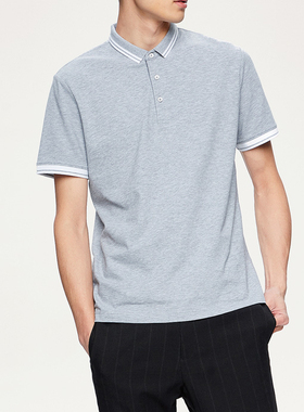 灰色珠地棉短袖POLO衫男短袖英伦风翻领T恤时尚职场休闲斯文学院