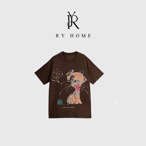 RYHOME 容雨随性小狗印花短袖T恤252T2041