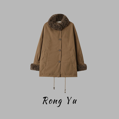 【容雨RYHOME】羊毛皮毛一体领复古宽松保暖鹅绒派克服264YF1641