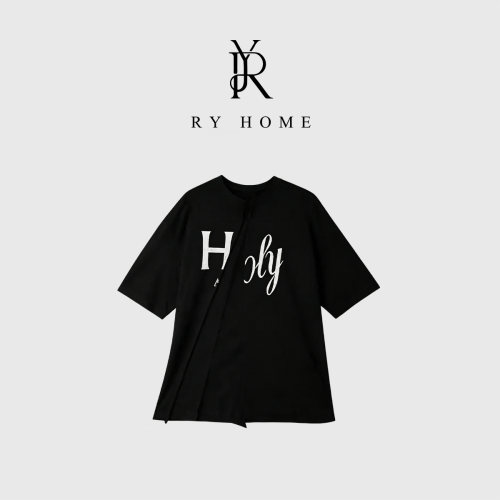 RYHOME 容雨100%棉宽松百搭拼接结构字母印花T恤261T2331