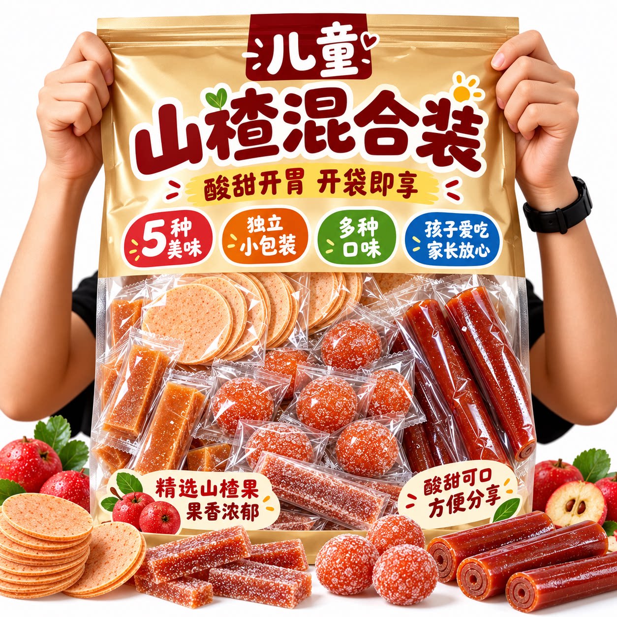 纯天然儿童山楂零食组合装果丹皮山楂片山楂条卷果干独立包装蜜饯