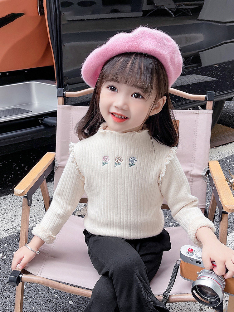 2024 NEW FEMALE TONG AUTUMN AND WINTER PLUSH UNDERSHIRT FOREIGN STYLE BABY GIRL HIGH NECK TOP WARM LONG SLEEVE UNDERWEAR