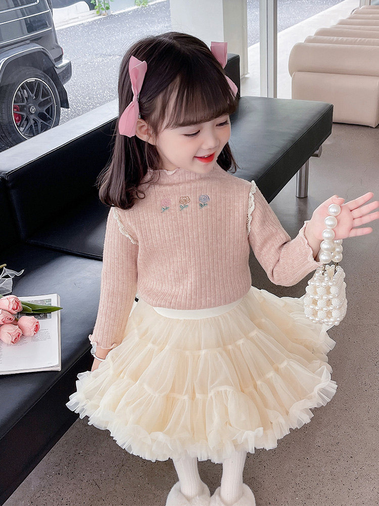 2024 NEW FEMALE TONG AUTUMN AND WINTER PLUSH UNDERSHIRT FOREIGN STYLE BABY GIRL HIGH NECK TOP WARM LONG SLEEVE UNDERWEAR