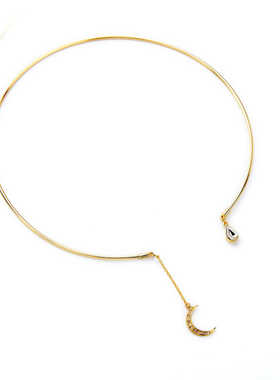 颈链女年会礼服金色女月亮镶钻