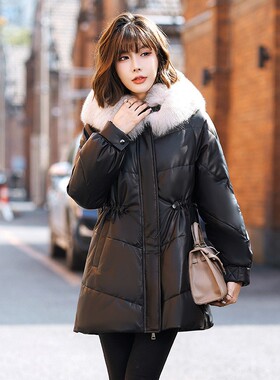 海宁真皮绵羊皮鹅绒羽绒服狐狸毛领外套2025冬季大码收腰洋气皮衣