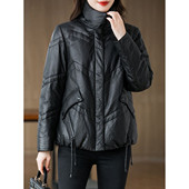 宽松立领夹克皮衣 新款 海宁真皮绵羊皮羽绒服短款 外套女2025秋冬季