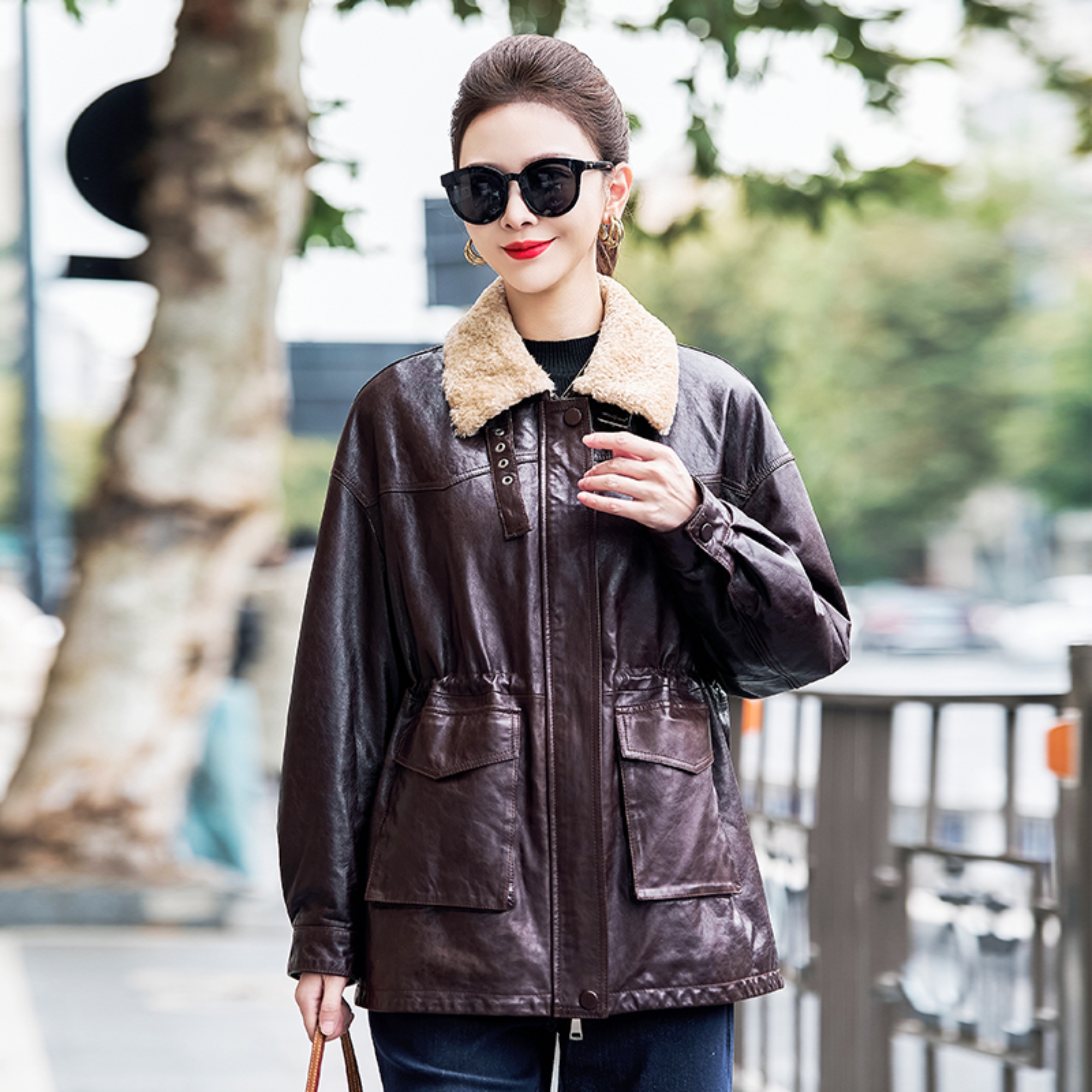 进口头层绵羊皮90鹅绒羽绒服皮衣