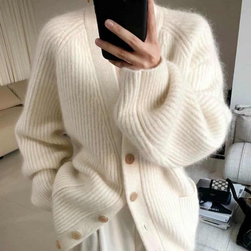 中长款100纯山羊绒开衫慵懒风2024年秋宽松欧货高端加厚毛衣外套