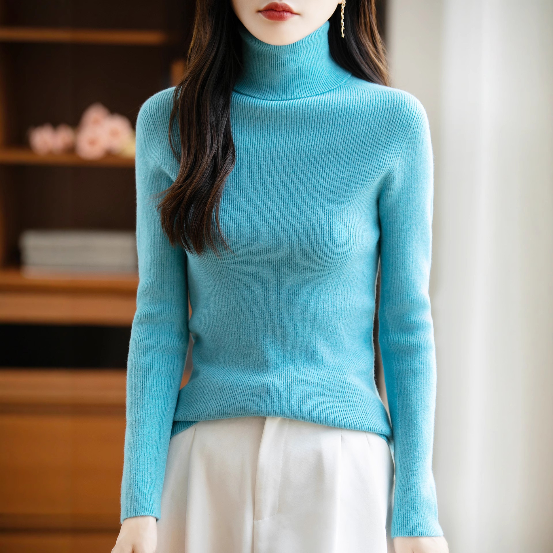 新款秋冬一线成衣女高领针织打底衫修身长袖套头毛衣休闲简约上衣