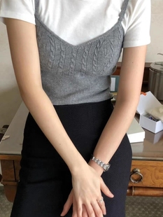 复古吊带麻花针织背心洋气百搭纯色打底衫 韩国东大门2023夏季 新款