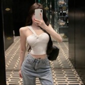 修身 辣妹短款 扭结斜肩吊带背心女春夏无袖 内搭纯欲风性感紧身上衣