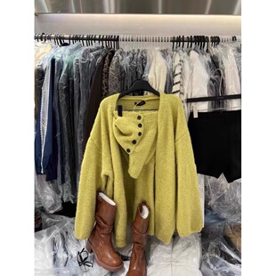 十三行2024秋冬新款抹胸背心宽松慵懒风中长款针织毛衣开衫两件套