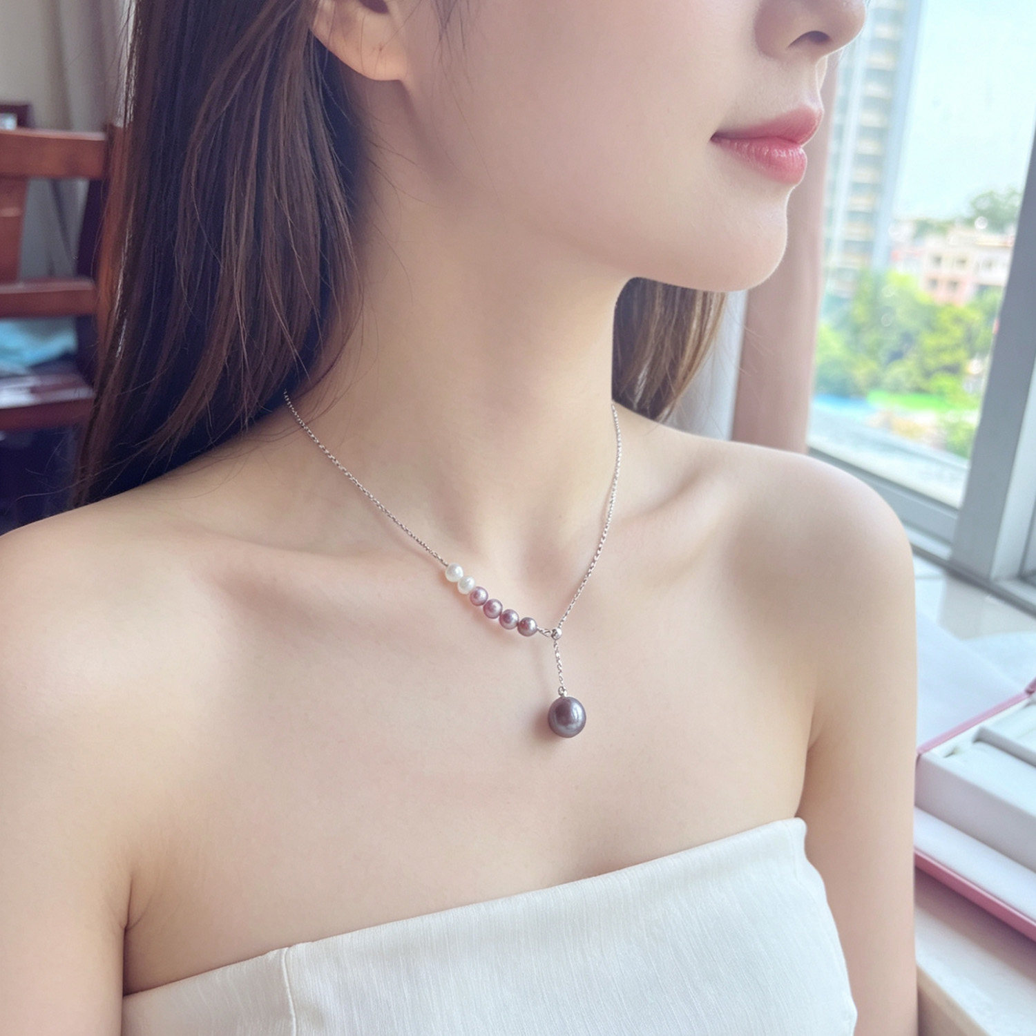 北海珍珠项链女款人鱼之泪锁骨链高级感颈链巨好看生日礼物女生