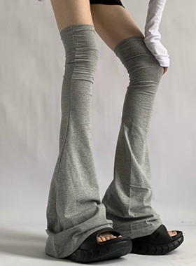 Wuuuus 黑色长筒袜套女夏季薄款微压弹力显瘦喇叭阔腿过膝堆堆袜