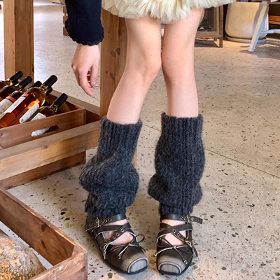 羊毛灰色堆堆袜复古美拉德袜套