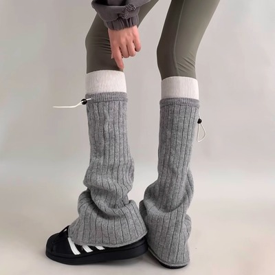 抽绳撞色微喇显瘦针织堆堆袜腿套