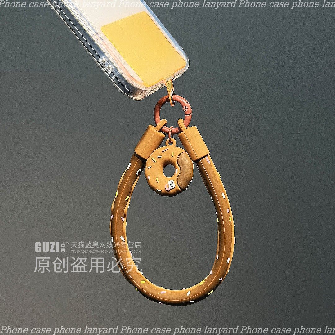 新款手机挂绳撞色手工高级皮质短款斜挎甜甜圈吊坠钥匙扣配饰结实便携防丢挂饰手机壳吊绳带垫片链条创意挂件