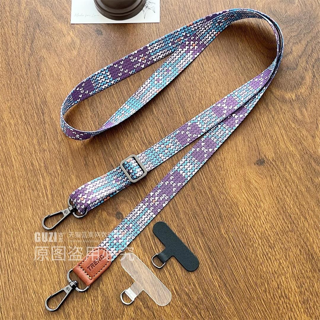 民族风印花手机挂绳宽版斜挎侧身背带女款高端彩绘帆布带子长款挂脖链不勒脖可调节挂件手机壳套旅游防丢防盗,3C数码配件,手机挂件/手机链,淘宝优惠券,粉丝福利购,淘宝优惠卷