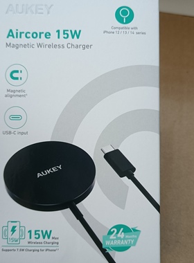 AUKEY傲基原装15W迷你快充磁吸无线充电器 适用于iphone15/14/13/12系列